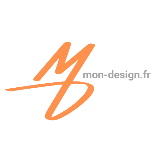 Logo de Mon-Design.fr sur fond transparent avec MD et écriture Mon-Design.fr