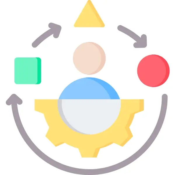 Image de la section Adaptés à vos besoins pour la création d'un logo représentant un papier représentant un individu au centre et des formes géométriques