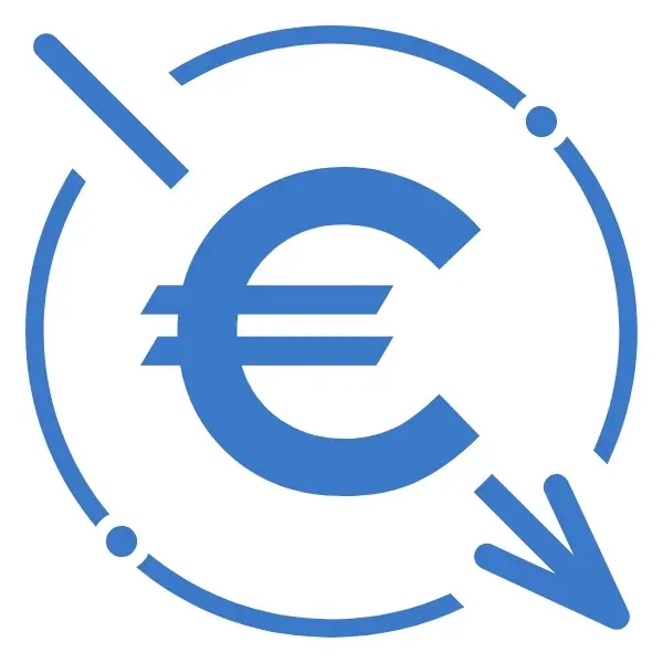 Image de la section Un coût réduit de la création d'une One page représentant un signe euro et une flèche en baisse