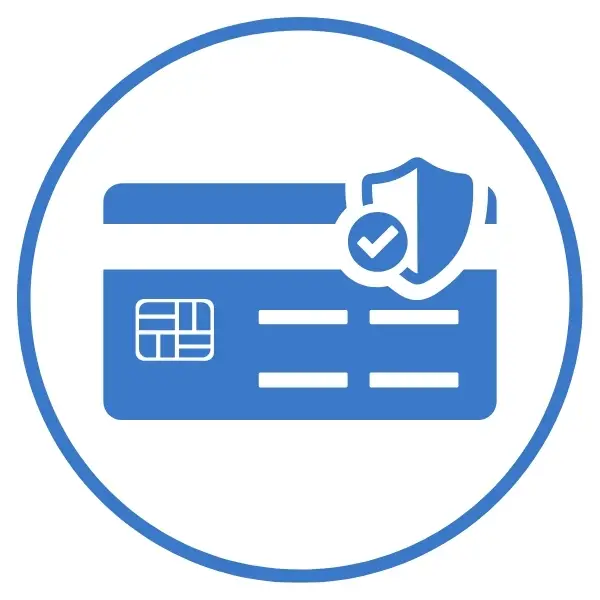 Image de la section Processus de paiement sécurisé de la création d'un site e-commerce représenta t une carte de crédit avec un symbole de bouclier et de validation